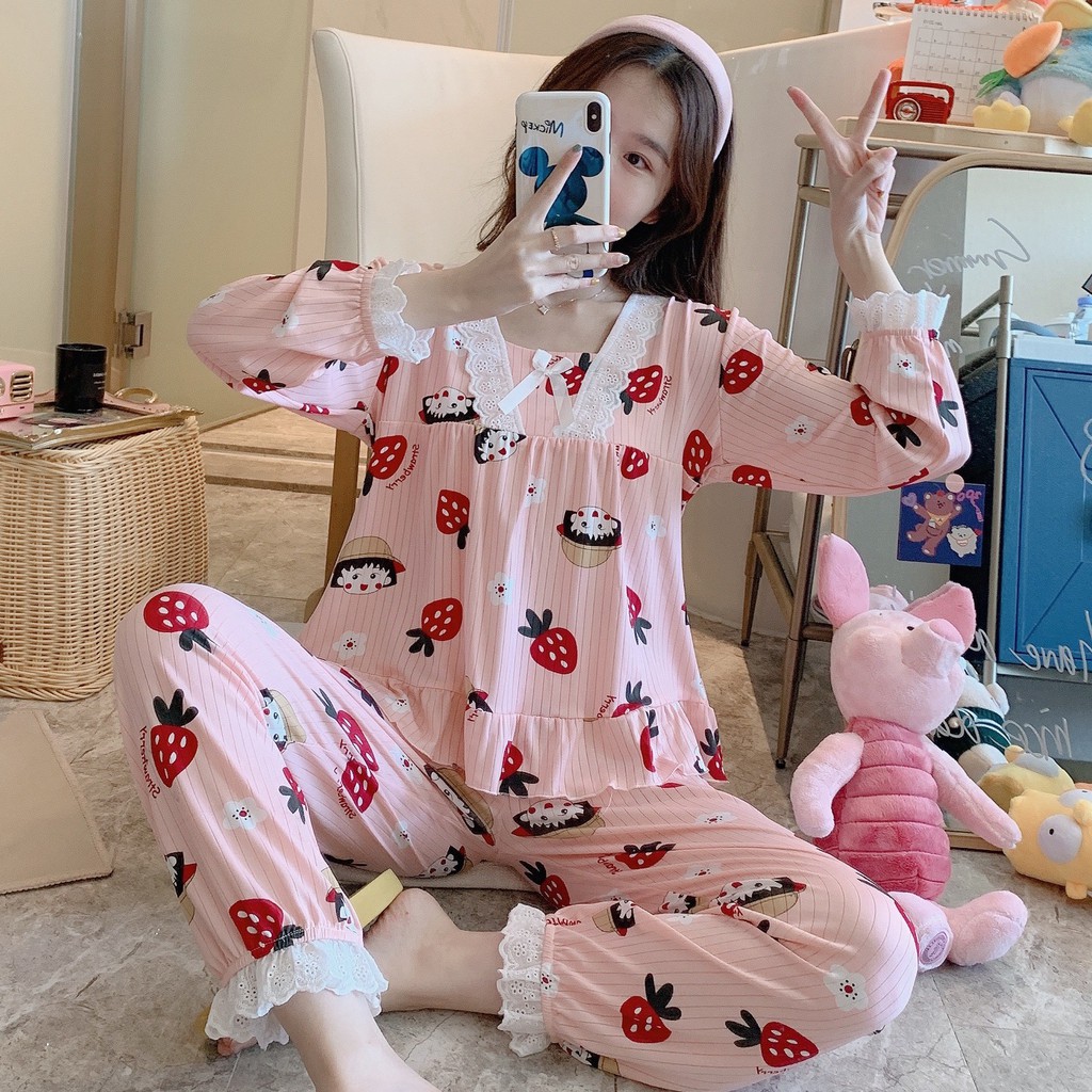 Bộ ngủ dài tay pijama nữ chất cotton cao cấp dễ thương DT88