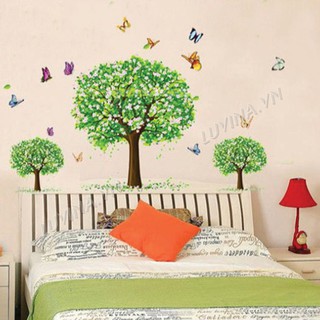 Decal dán tường trang trí văn phòng, quán cafe, phòng khách, phòng ngủ-Ba cây xanh