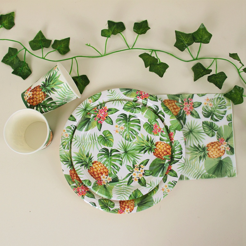 Bộ Dụng Cụ Bàn Ăn Bằng Giấy Dùng Một Lần Họa Tiết Lá Cọ Phong Cách Hawaii Độc Đáo Cho Tiệc Sinh Nhật