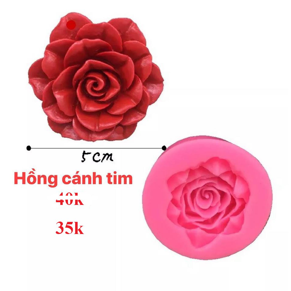 Khuôn hoa Hồng cánh tim 5cm bằng Silicon cao cấp đổ tạo hình cho bánh rau câu