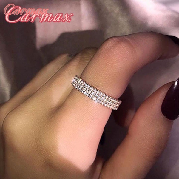 Nhẫn Đính Đá Moissanite Ba Hàng Mới Cổ Điển Cho Nữ