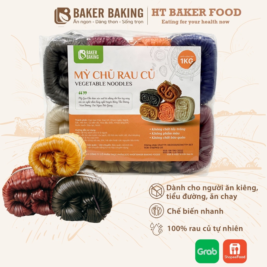Mì chũ rau củ Baker Baking không chất bảo quản phù hợp cho người ăn chay, bé ăn dặm 1kg