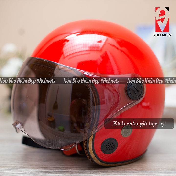 Nón bảo hiểm 3/4 Ntmax Viền Đồng có KÍNH - Đỏ Bóng