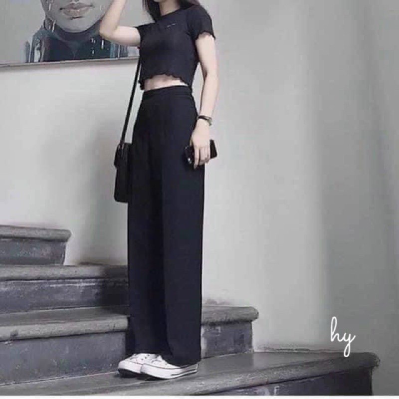 Quần đũi nữ ống rộng GU, Quần culottes ống suông dáng dài túi zip