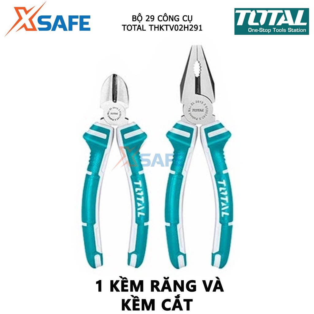Bộ đồ nghề gia dụng 29 chi tiết TOTAL THKTV02H291 Bộ 29 công cụ bao gồm kềm, mỏ lết, bút thử điện, thước kéo -Chính hãng