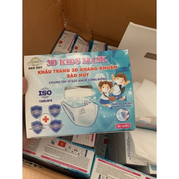 Khẩu trang 3d Mask Bảo Huy; Duy Khánh cho bé, kháng khuẩn, dễ thở, không đau tai. Mẫu vỏ hộp mới.