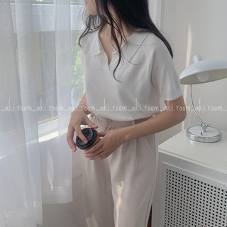 Áo len mỏng trơn cổ bẻ cộc tay