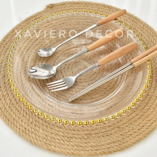 Bộ đũa muỗng cán gỗ Beech cao cấp (loại 1)