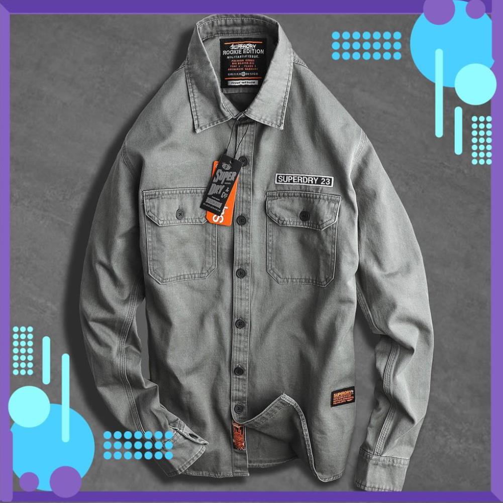 Áo sơ mi denim nam màu rêu chất dày đẹp fom rộng phong cách phố thời trang 2020 của hãng thời trang nam Muslan