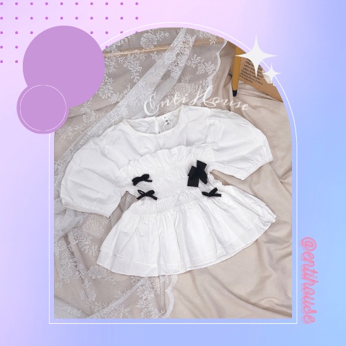 {HCM / CÓ SẴN / ẢNH THẬT} ÁO KIỂU NỮ PEPLUM TRẮNG PHỐI NƠ ĐEN DỄ THƯƠNG HÀNG QUẢNG CHÂU CAO CẤP