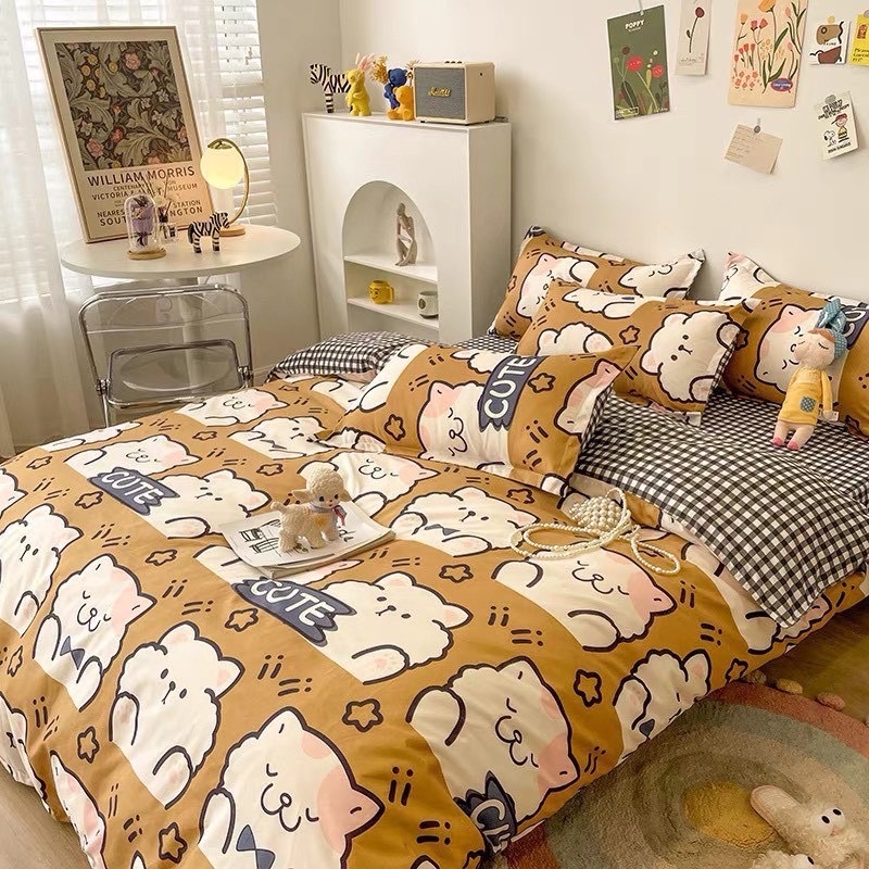 Bộ chăn ga gối cotton poly phong cách Hàn Quốc - Họa tiết động vật đáng yêu ( Không kèm ruột )