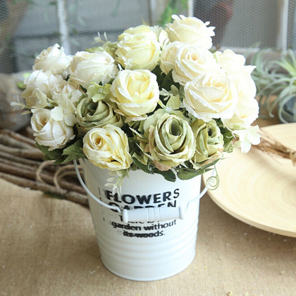 1 Bó Hoa Hồng Nhân Tạo Bằng Lụa 6 Bông Nhiều Màu Sắc Dùng Trang Trí Nhà Cửa / Tiệc Tùng Diy