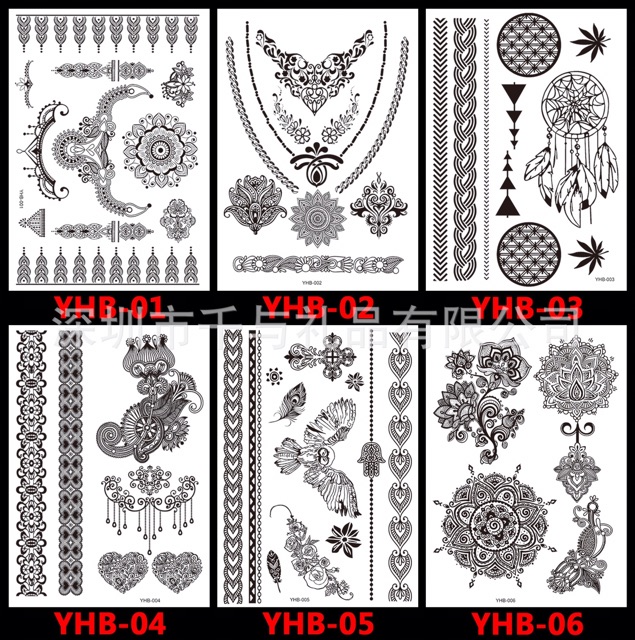 Set Hinh xăm dán tatto henna nghệ thuật 3D họa tiết henna 21*15cm hình xăm 3d