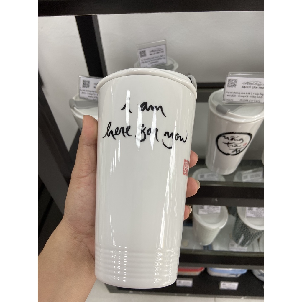 Ly sứ dưỡng sinh 0.48 L + nắp ống hút  - I am here for you - Gốm sứ cao cấp Minh Long I