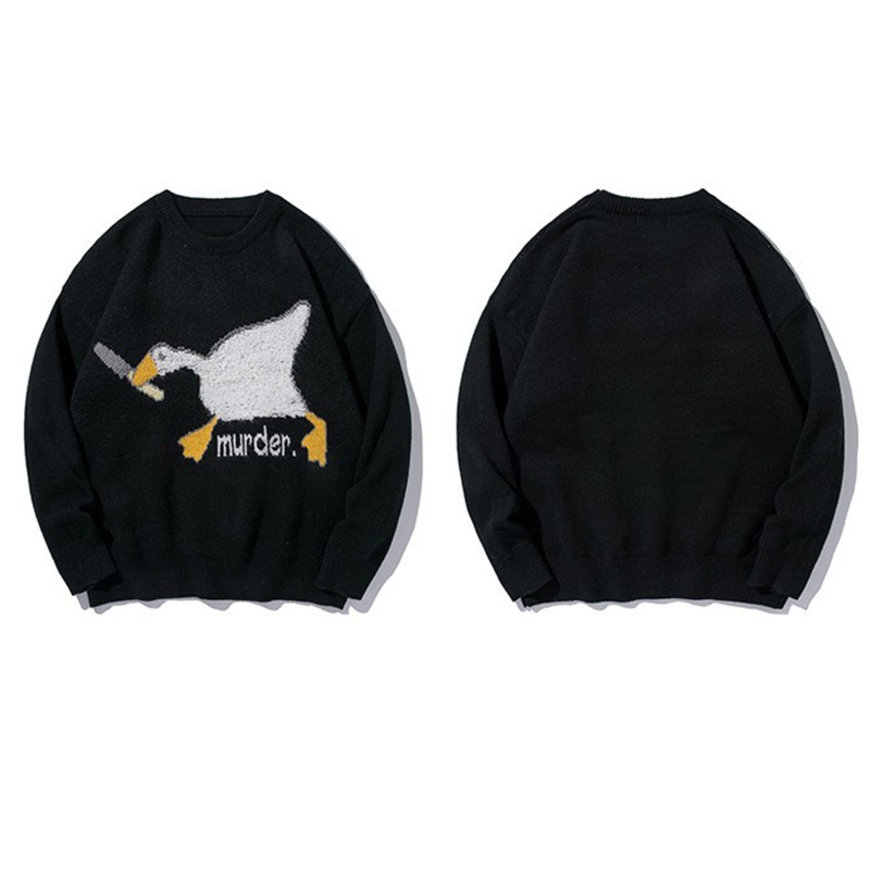 Áo Sweater Dệt Kim Tay Dài Cổ Tròn In Hoạt Hình Vịt Kiểu Harajuku Cá Tính Cho Nam Và Nữ