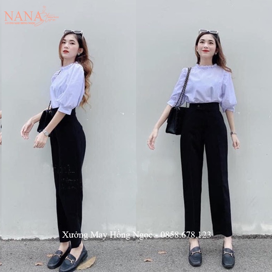Quần baggy cạp cao cúc lệch tôn dáng cho nữ học sinh viên đi học làm công sở dáng quần tây nữ lưng cao vải tuyết mưa mềm