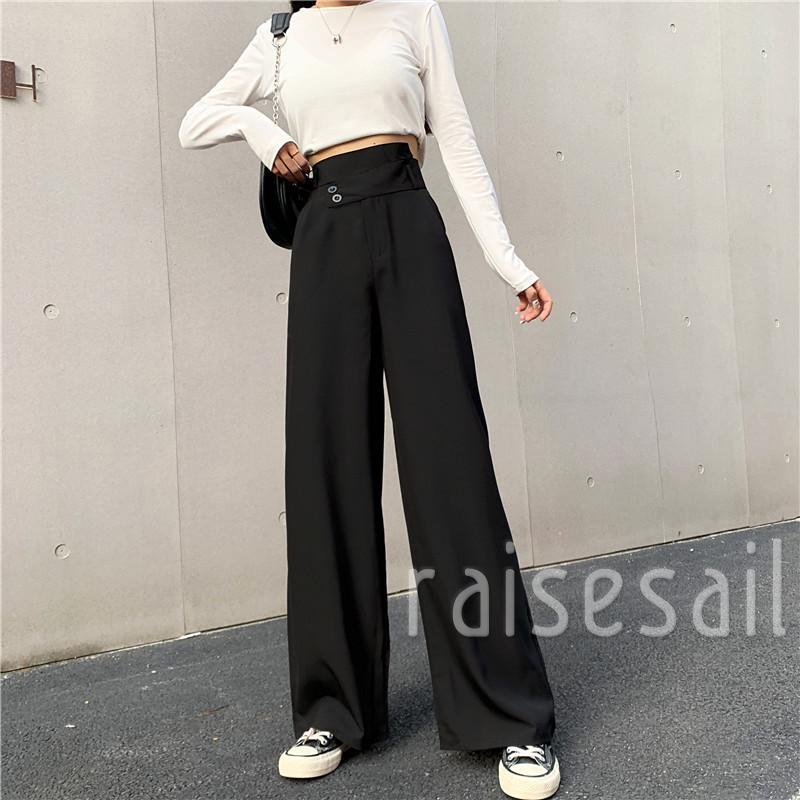 Rs quần ống rộng Lưng Cao Màu Trơn Phối Túi Thời Trang Cho Nữ | BigBuy360 - bigbuy360.vn