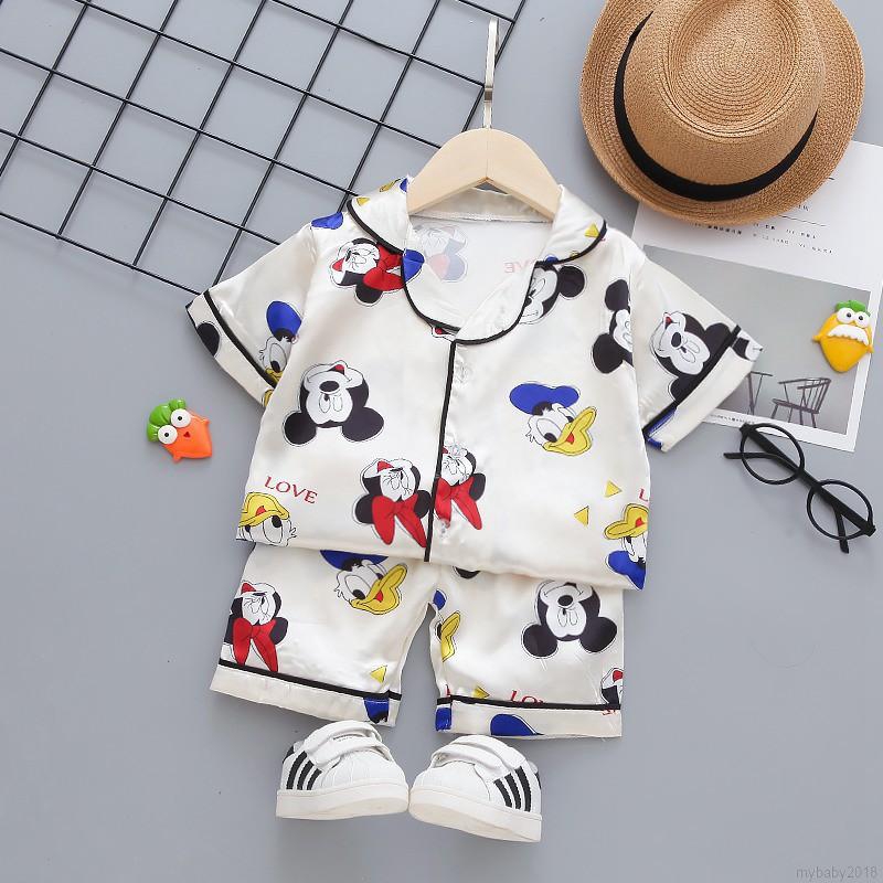 Bộ Đồ Ngủ Pijama Gồm 2 Món Áo Tay Ngắn Và Quần Short Dành Cho Bé Trai / Gái