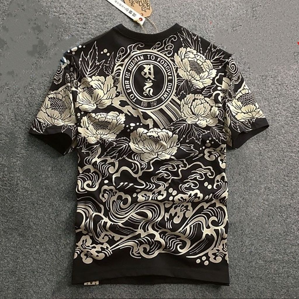 Áo Thun Tay Ngắn Dáng Ôm In Hình Đầu Hổ Phong Cách Trung Hoa Thời Trang Cho Nam