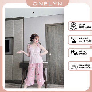 Đồ ngủ Pyjama lụa latin, bộ lửng lụa latin nơ cao cấp 46 - 67kg