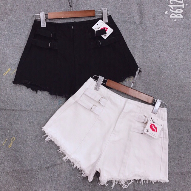 Quần Short Jean Lưng Cao Phối Khoen (100% ảnh thật)