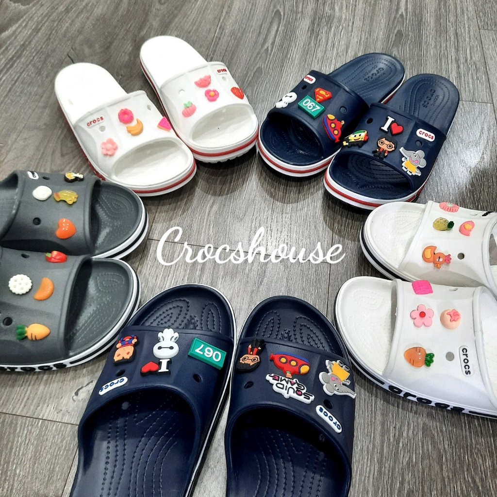 ( Cao cấp) Dép quai ngang crocs baya nam nữ tặng kèm jibbitz 2D gắn dép - Crocs house