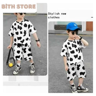 Bộ đồ đùi cho bé in loang 3D bò sữa cực xịn không ra màu, set đồ ngắn tay bé trai bé gái