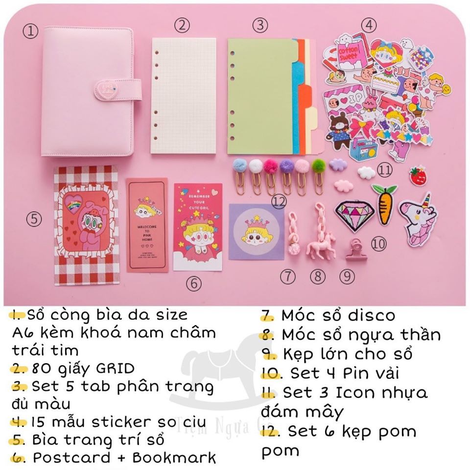 Set 12 Món Sổ Kế Hoạch Kèm Phụ Kiện Planner Candy - Tiệm Ngựa Gỗ