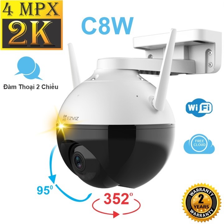 Camera IP EZVIZ C8W 4MP 2K, WI-FI Ngoài Trời 360 Độ, Màu Ban Đêm, Đàm Thoại 2 Chiều, Nhận Diện Người Bằng AI, chuẩn H265