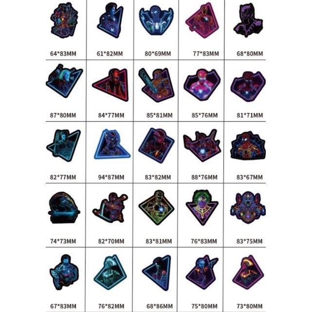 Set 100 tem dán - Marvel Phản Quang