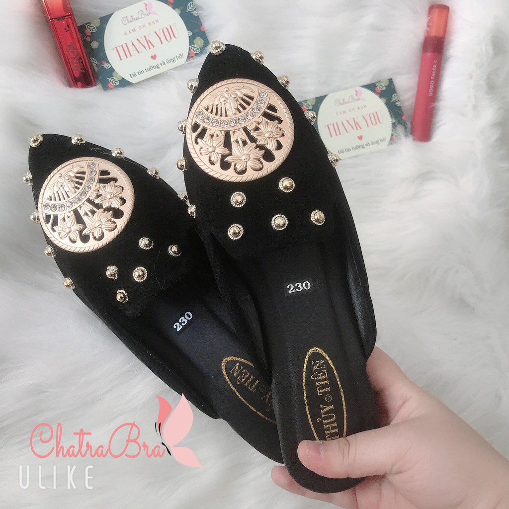 Dép sục nhung khóa vòng tròn hoa lá xịn