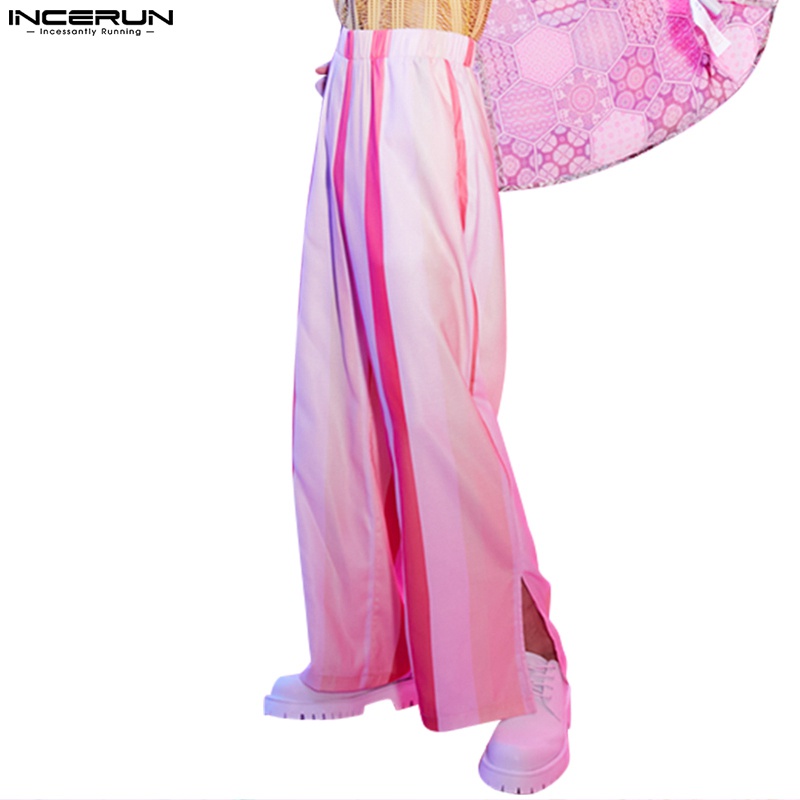 Quần baggy INCERUN lưng cao dáng rộng họa tiết sọc nhiều màu thời trang cho nam