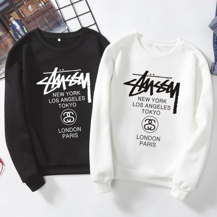 Stussy Áo Sweater Tay Dài Cổ Tròn Dáng Rộng Lót Nhung Thời Trang Cho Cặp Đôi | BigBuy360 - bigbuy360.vn