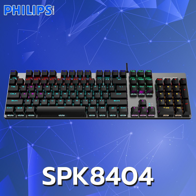 Bàn phím cơ có dây Philips SPK 8404 màu bạc đen led RGB cổng USB 2.0 chơi game chuyên nghiệp switch blue
