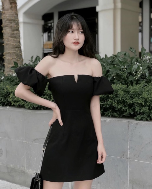 Váy đen trễ vai - tracy dress + 2,2% phí shopee