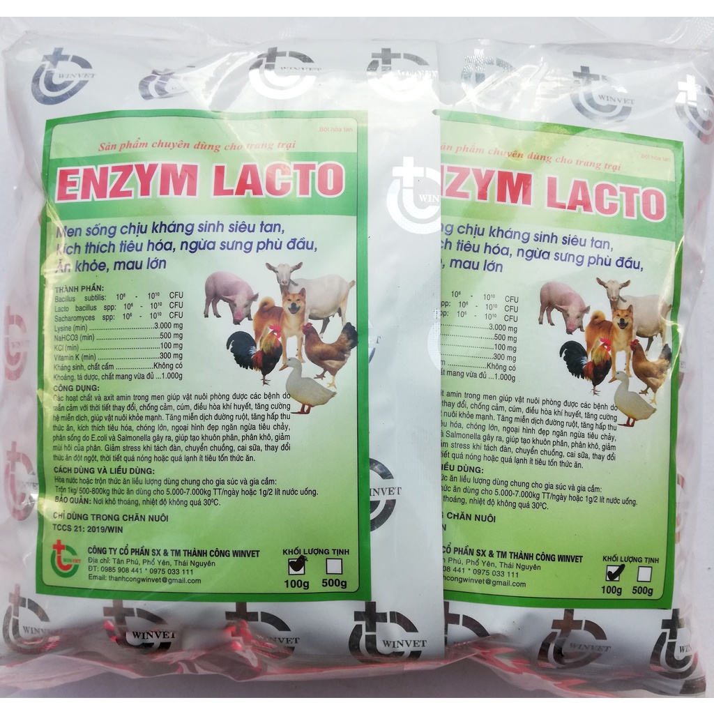 1 gói ENZYM LACTO 100g Men sống siêu tan tăng cường tiêu hóa, giúp vật nuôi ăn khỏe, mau lớn