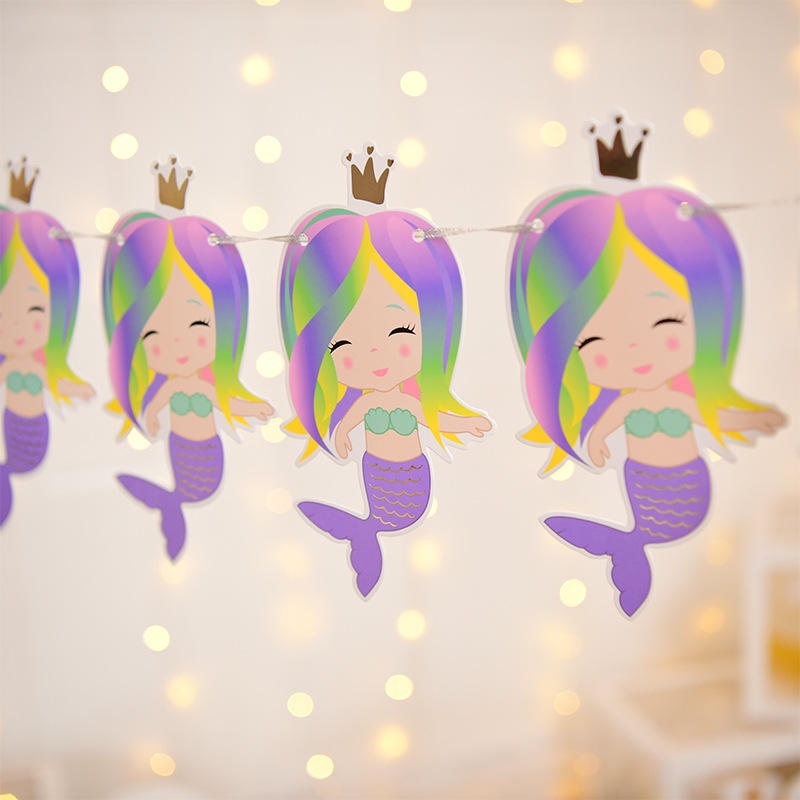 1 Bộ Banner Hình Vương Miện Nàng Tiên Cá Lấp Lánh Dùng Để Trang Trí Tiệc Sinh Nhật