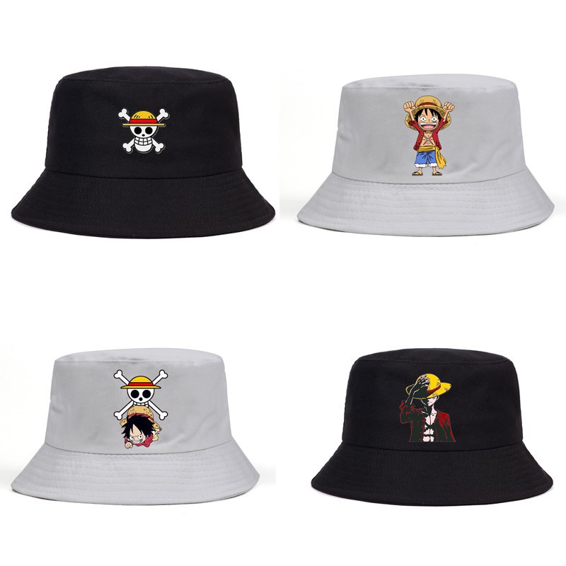 Mũ tròn vành 100% cotton in hình hoạt hình One Piece chất lượng cao
