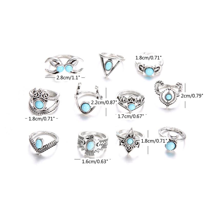 Set 11 Nhẫn Đính Đá Mắt Mèo Thời Trang Cho Nữ