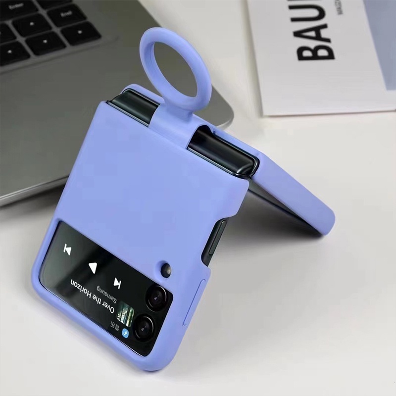 For Samsung Galaxy Z Flip4 Flip 4 Silicone Foldable Soft-Touch Back Protective Cover With Ring Case