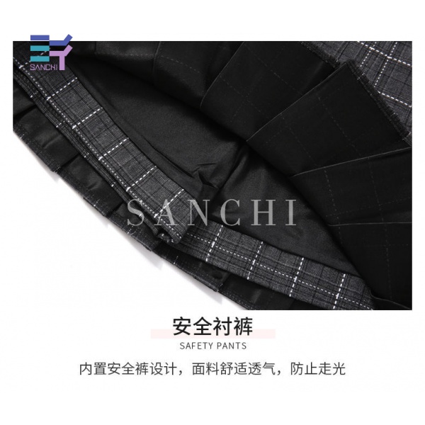 SANCHI Multi-color pleated skirt Anti-glare pants high waist thin female student Korean new A-form a-line skirt plaid skirt all-match skirt