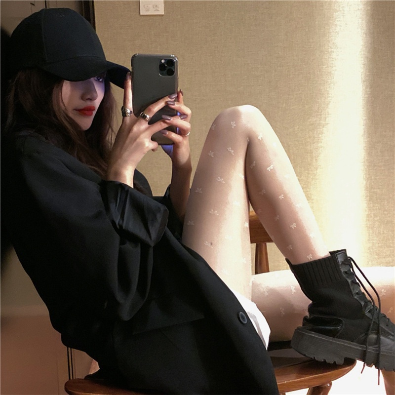 Quần Tất Mỏng Trong Suốt Đính Nơ Họa Tiết Jacquard Phong Cách Lolita Nhật Bản Cho Nữ
