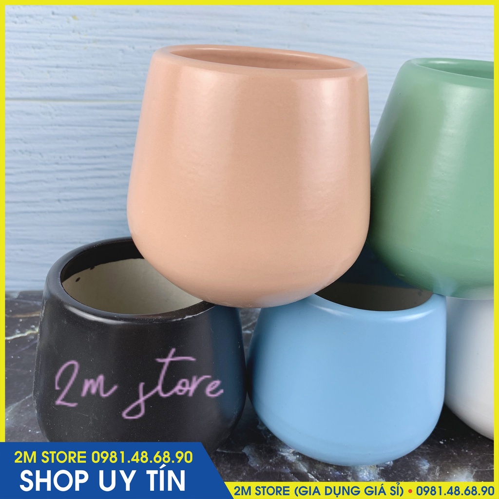 Chậu Sứ MINI Bát Tràng Trồng Cây Cảnh, Sen Đá, Xương Rồng Kiểu Trụ Tròn Loe Đáy Cao 8.3cm