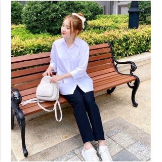 Quần baggy nữ cạp cao, cúc bấm.