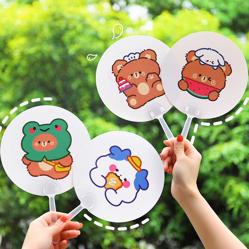 Small round fan summer cool cartoon cute animal holding mini  children portable  student gift  mini plastic fan