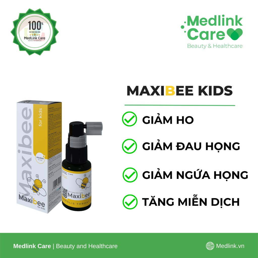 Xịt họng keo ong trẻ em MaxIbee Kids - Chai 20 ml CHÍNH HÃNG