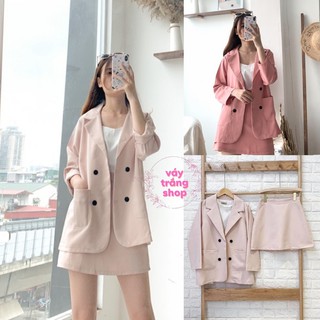 Set vest blazer kèm chân váy tennis chất tuyết hàn siêu mềm, mịn, mát có 3 màu hồng, be, đen Váy trắng shop