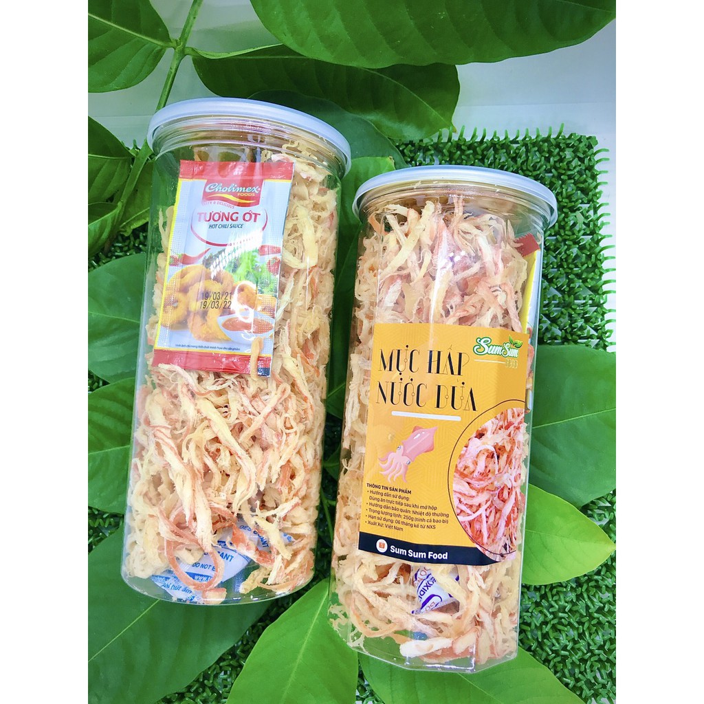 Mực Hấp Nước Dừa Xé Sợi Lon pet 250g 🦑Sạch Chất Lượng🦑 Mực Hấp Xé Sợi Nguyên Chất 100% và Không Phẩm Màu Hóa Chất