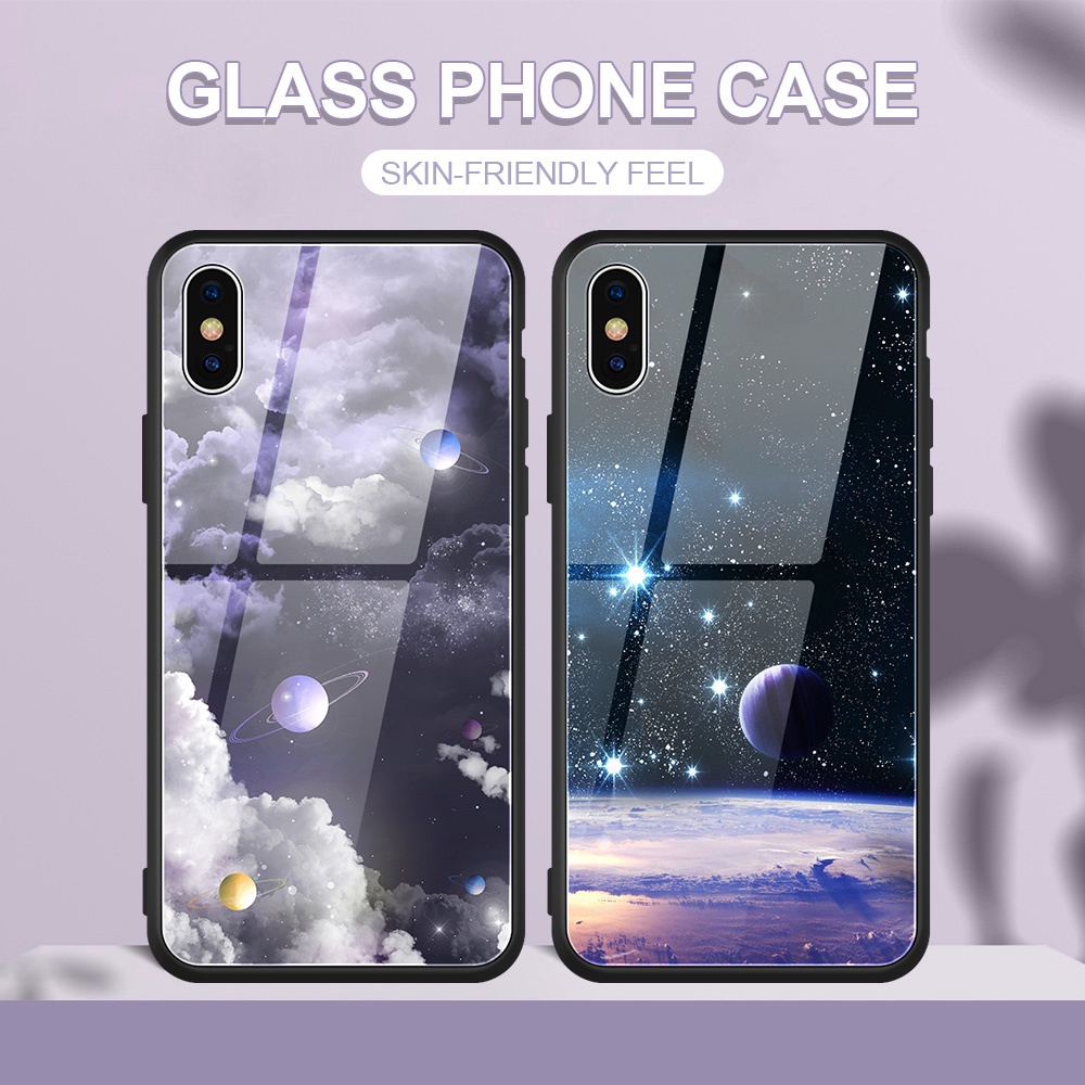 Ốp điện thoại mặt kính viền silicon in hình ngân hà cho iPhone 13 Pro 11 12 6 7 8 6S Plus XS Max X XR 12 Mini SE 2020