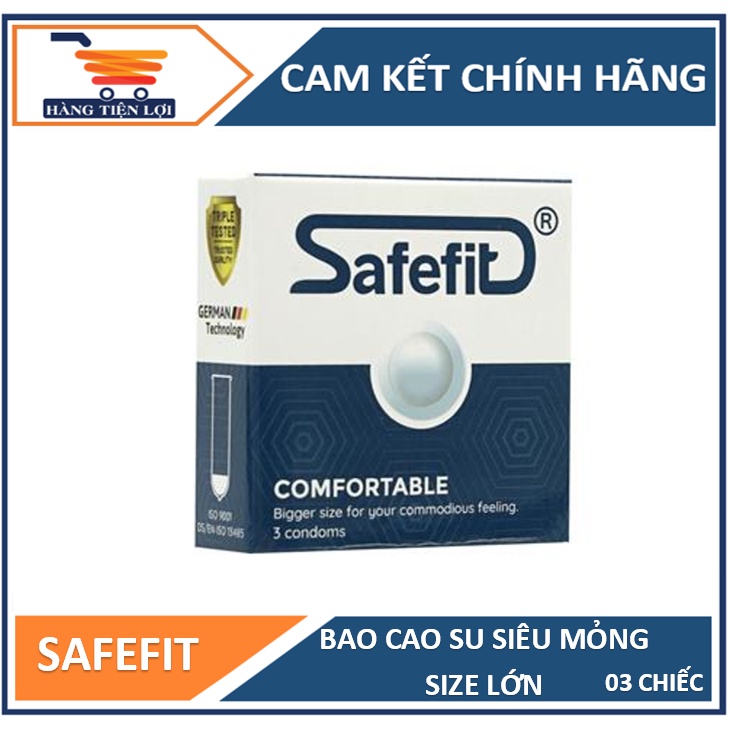 Bao cao su mỏng size lớn SafeFit Comfortable - hộp 3 chiếc